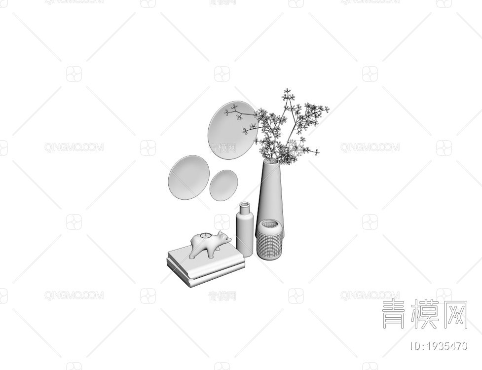 花瓶书籍饰品摆件3D模型下载【ID:1935470】