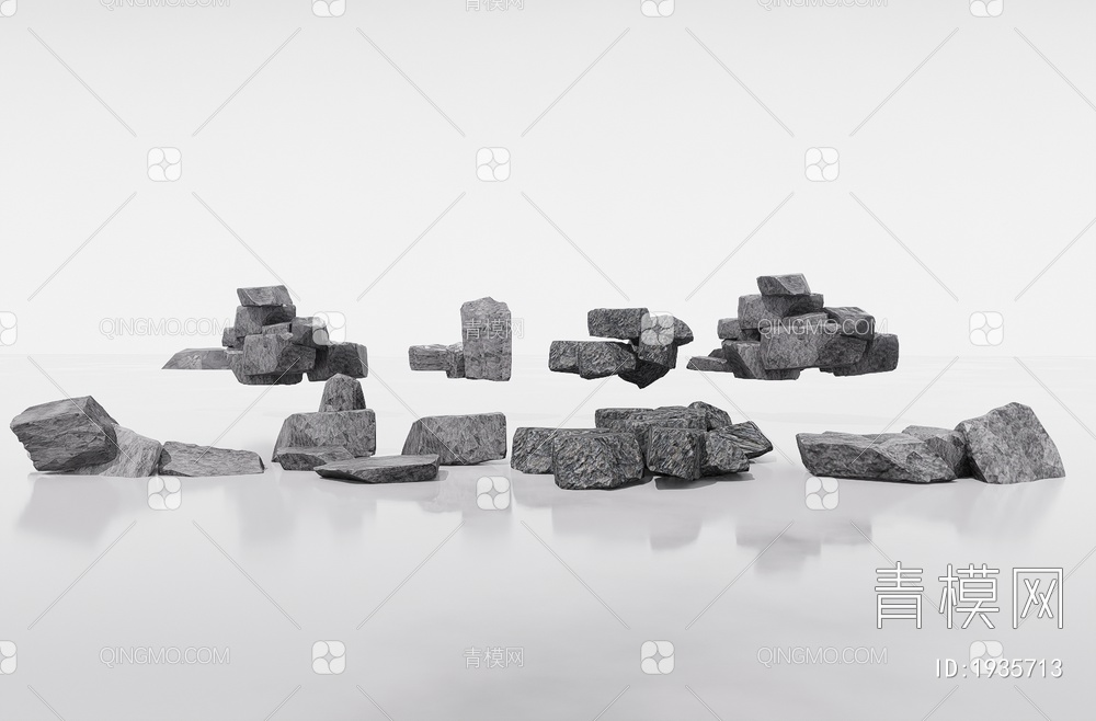 造型石 石头组合 假山堆叠SU模型下载【ID:1935713】