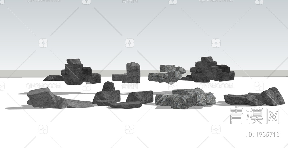 造型石 石头组合 假山堆叠SU模型下载【ID:1935713】