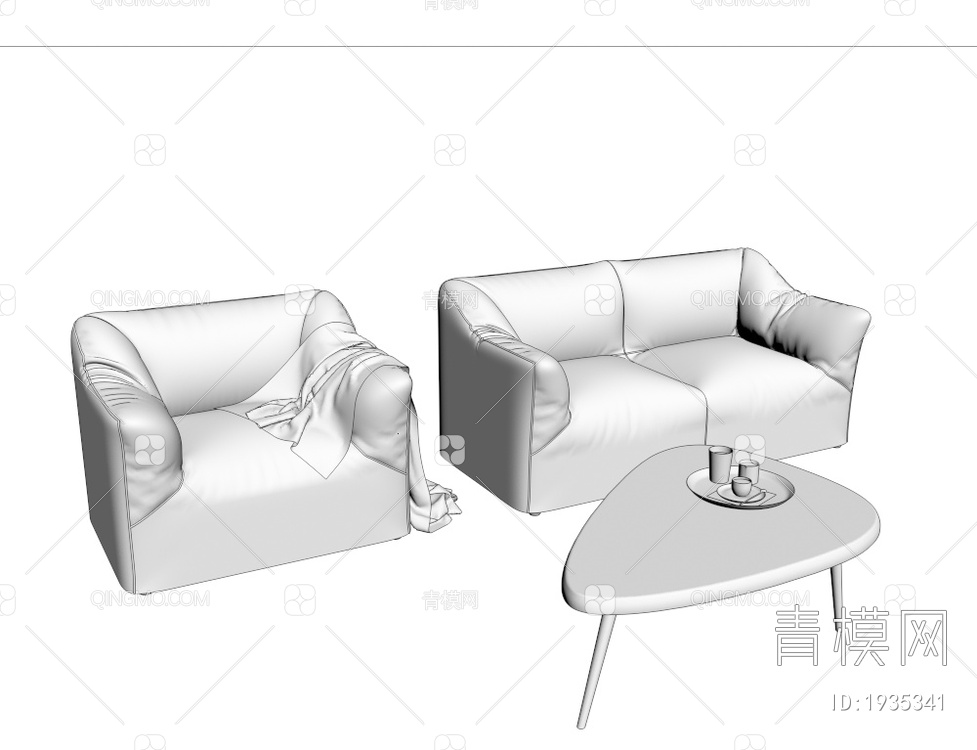 橙色皮革沙发组合3D模型下载【ID:1935341】