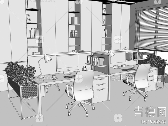 办公桌椅组合3D模型下载【ID:1935275】