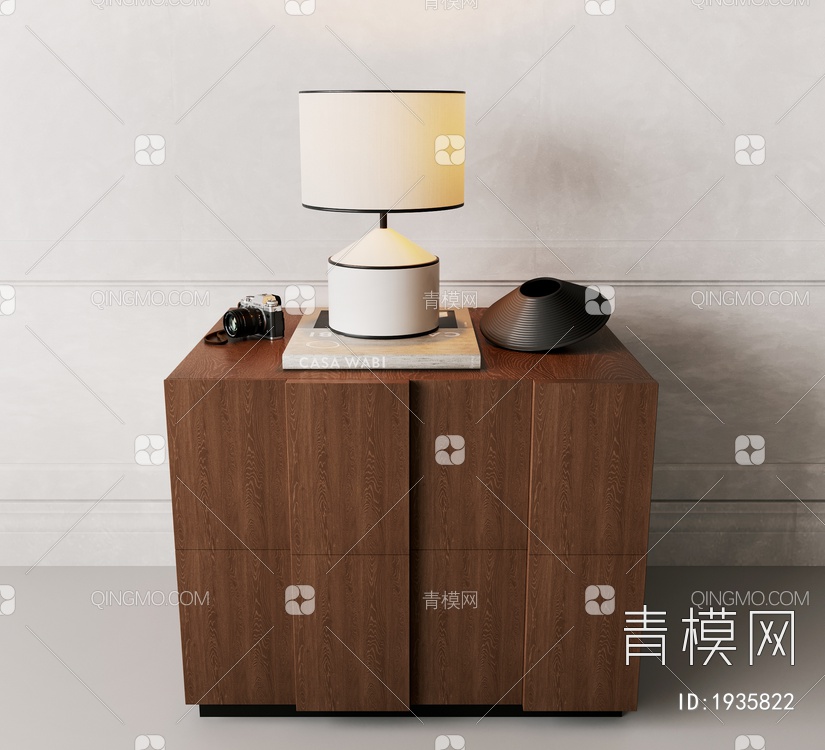 实木，床头柜，几何，台灯3D模型下载【ID:1935822】