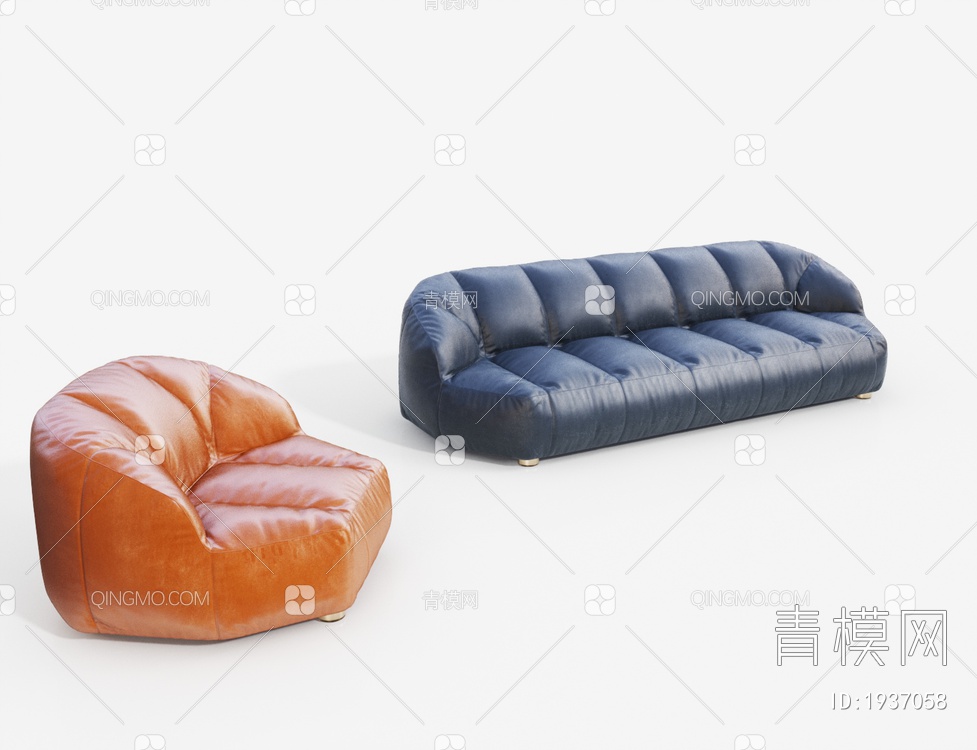 真皮多人沙发 单人沙发3D模型下载【ID:1937058】