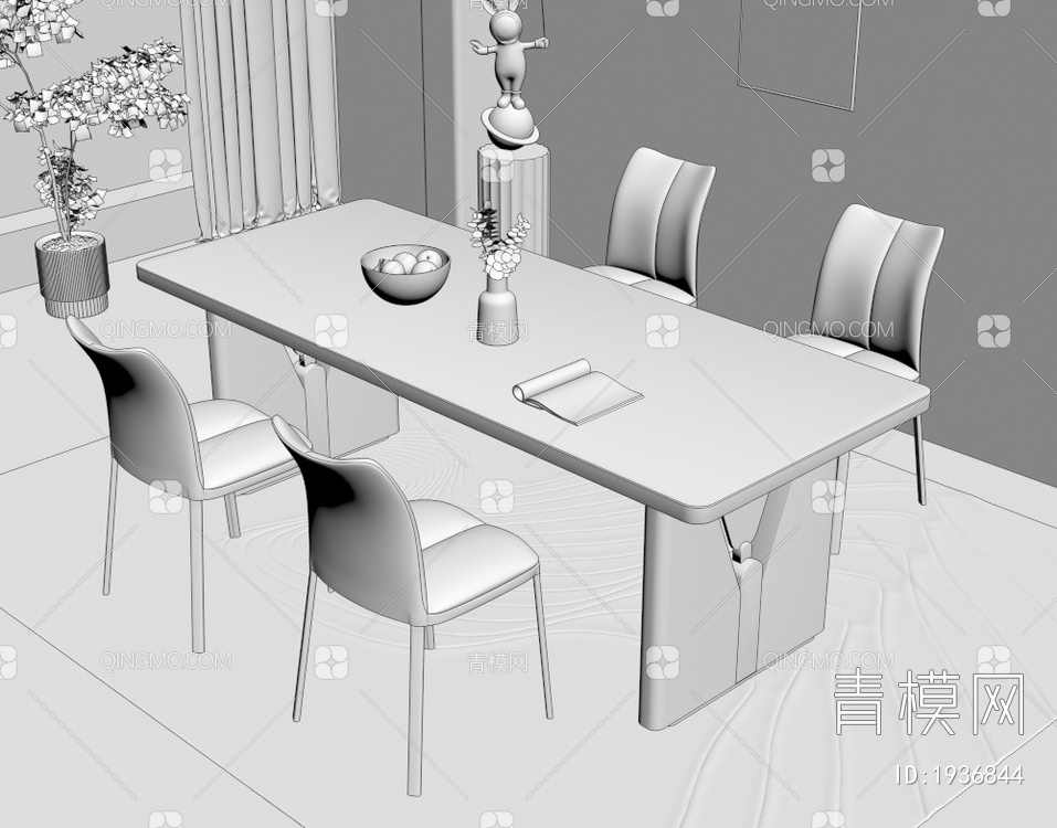 大理石餐桌椅组合3D模型下载【ID:1936844】