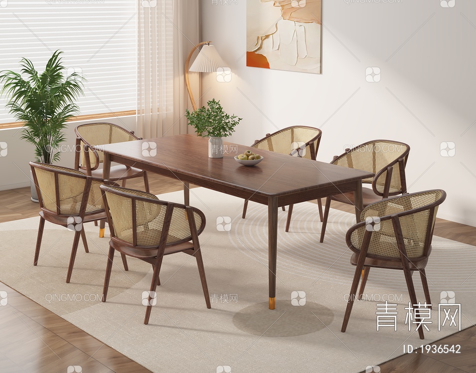 实木餐桌椅组合3D模型下载【ID:1936542】