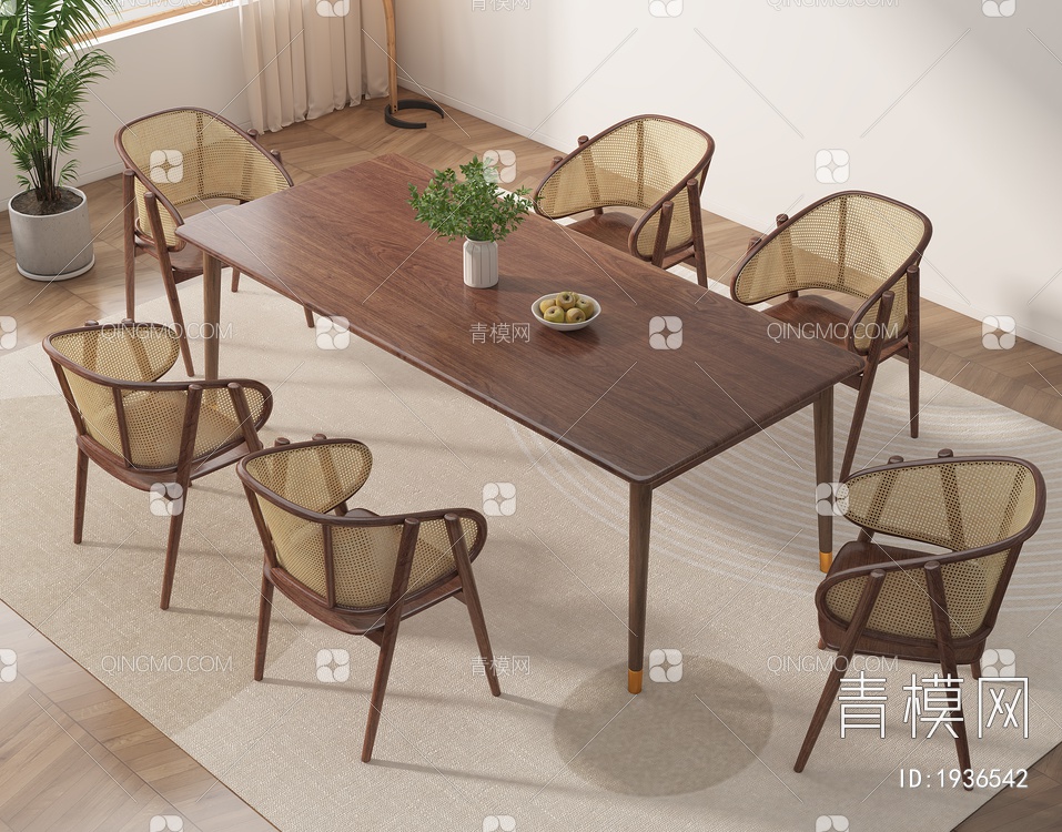 实木餐桌椅组合3D模型下载【ID:1936542】