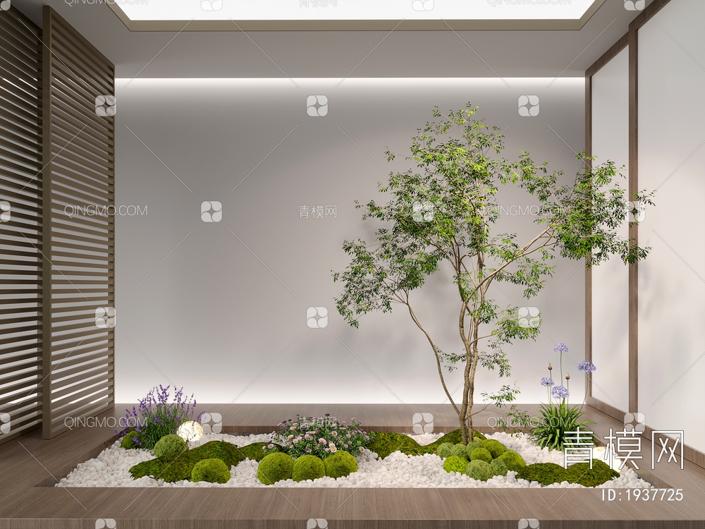 室内组团小景  植物堆 球形灌木 苔藓球  带花灌木植物组合3D模型下载【ID:1937725】