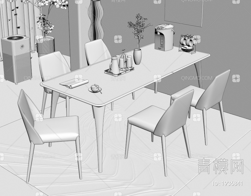 大理石餐桌椅组合3D模型下载【ID:1936841】