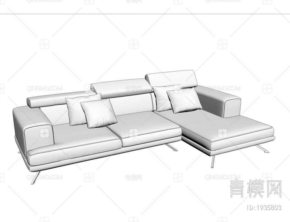 蓝色绒布转角沙发 多人沙发3D模型下载【ID:1935803】