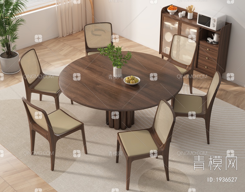 实木餐桌椅组合SU模型下载【ID:1936527】