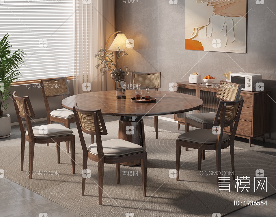 实木餐桌椅组合3D模型下载【ID:1936554】
