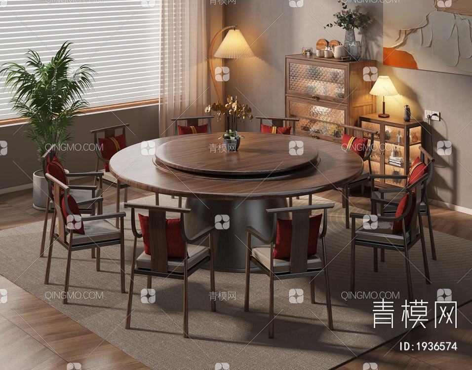 实木餐桌椅组合3D模型下载【ID:1936574】
