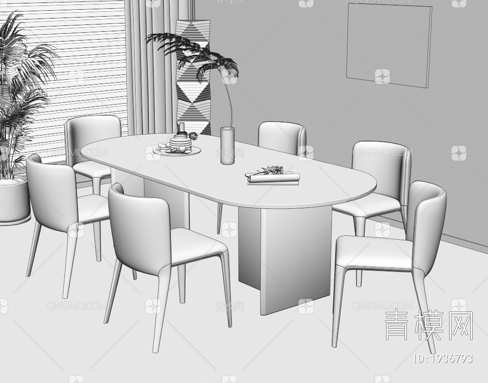 大理石餐桌椅组合3D模型下载【ID:1936793】