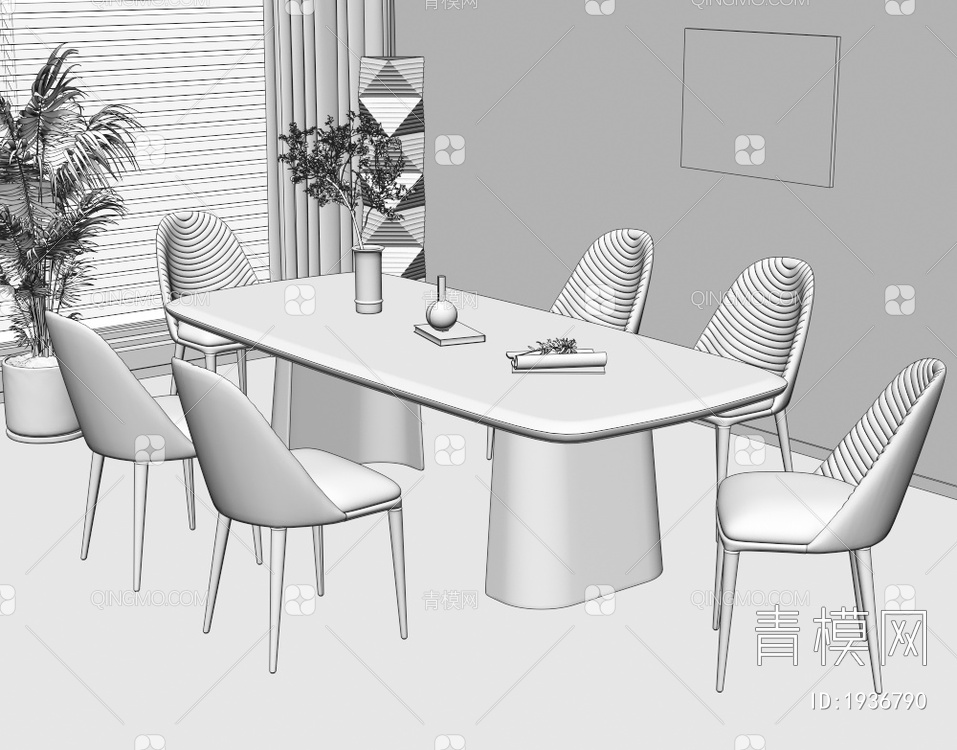 大理石餐桌椅组合3D模型下载【ID:1936790】