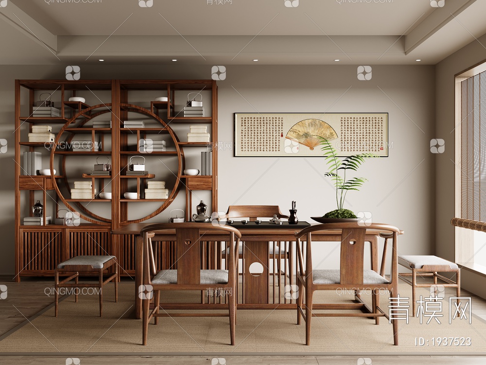 茶室 实木茶桌椅组合3D模型下载【ID:1937523】