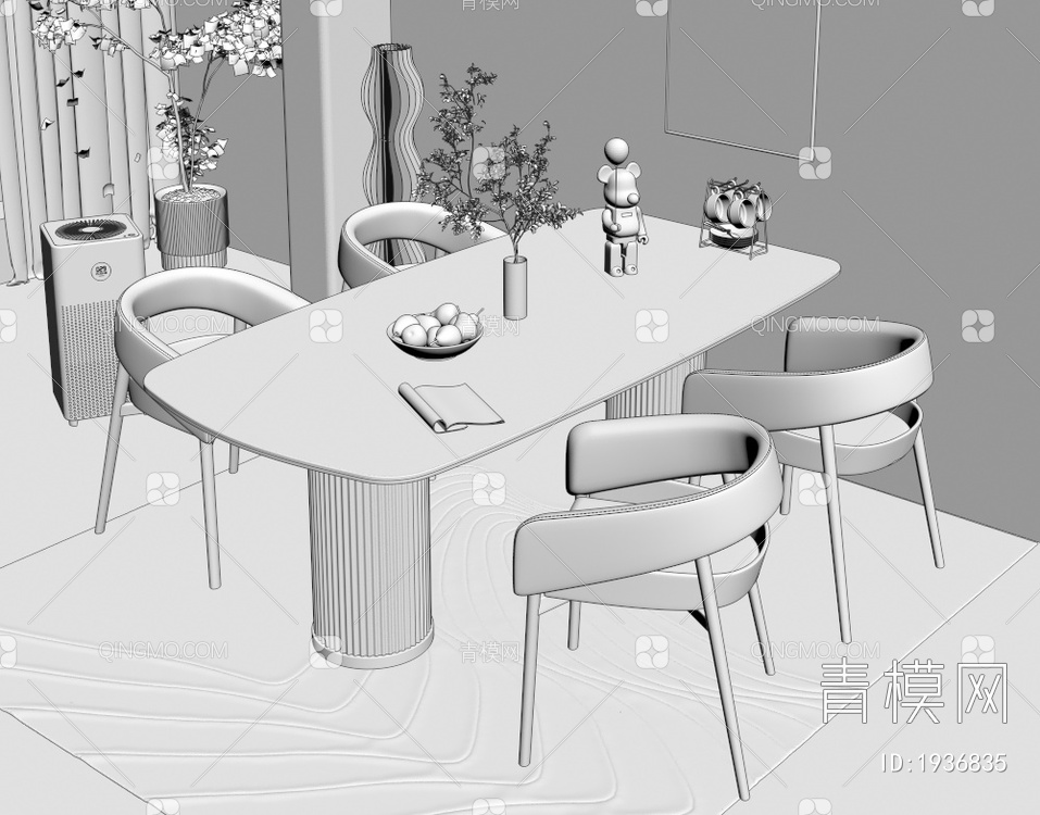 大理石餐桌椅组合3D模型下载【ID:1936835】