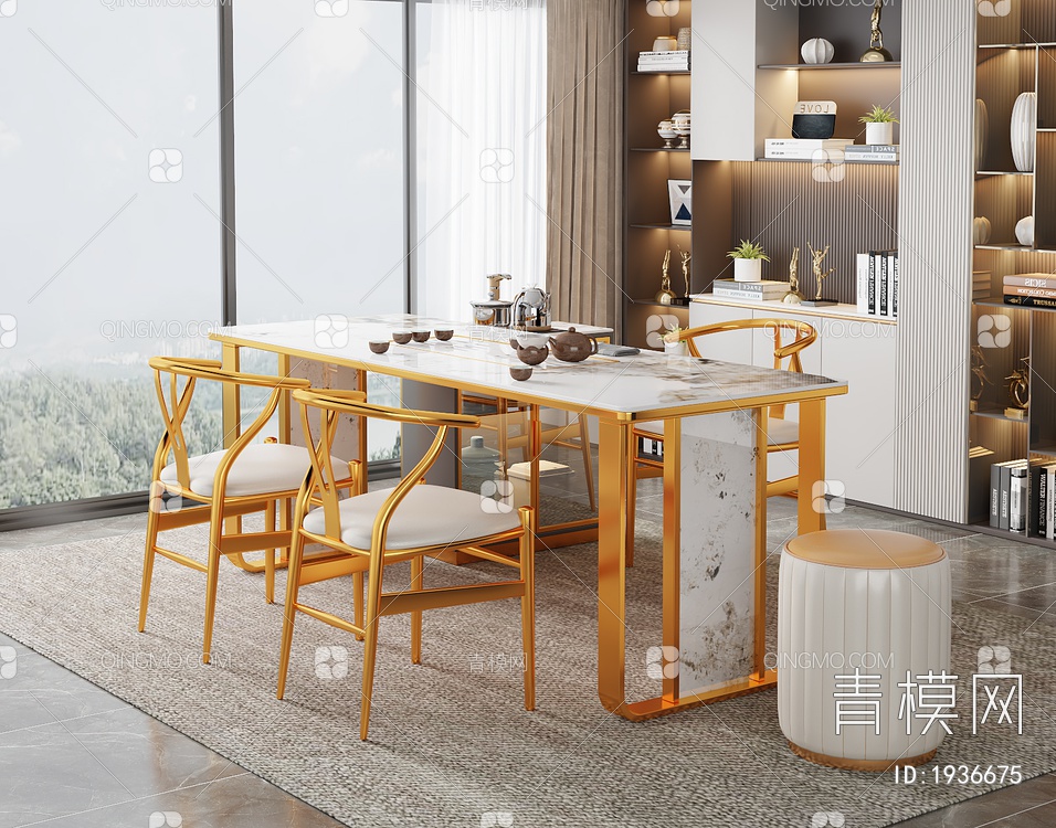 大理石茶桌椅组合3D模型下载【ID:1936675】