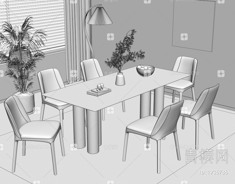 大理石餐桌椅组合3D模型下载【ID:1936786】
