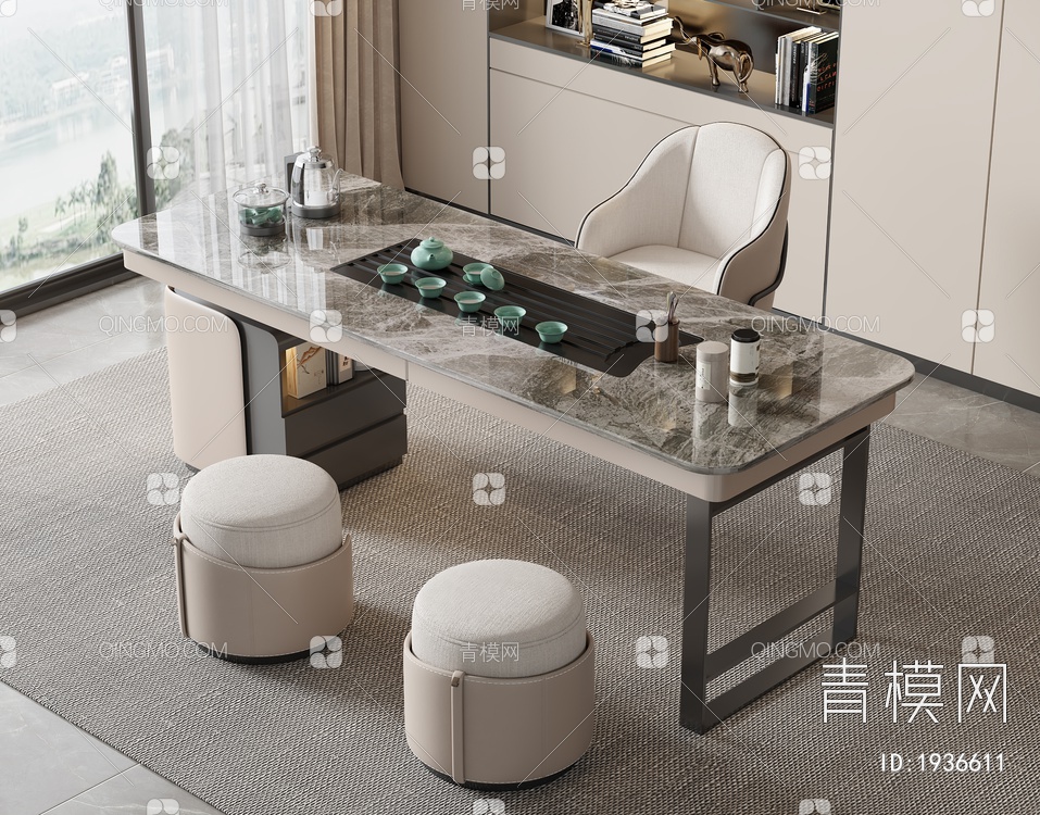大理石茶桌椅组合3D模型下载【ID:1936611】