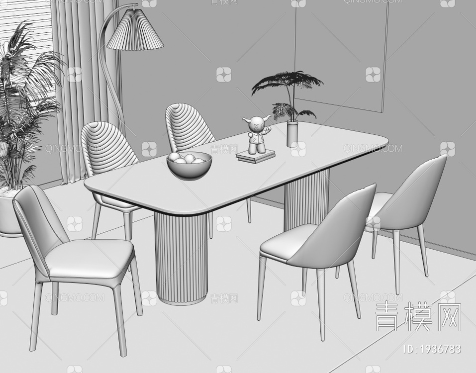 大理石餐桌椅组合3D模型下载【ID:1936783】