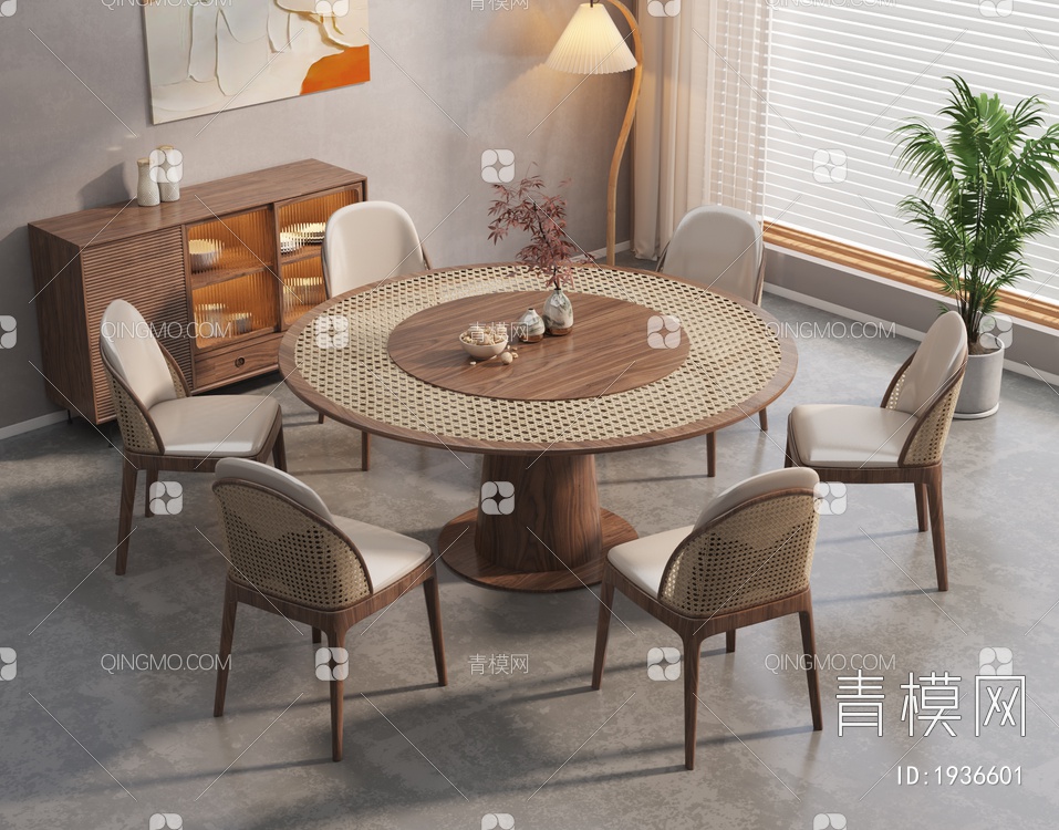 实木餐桌椅组合3D模型下载【ID:1936601】