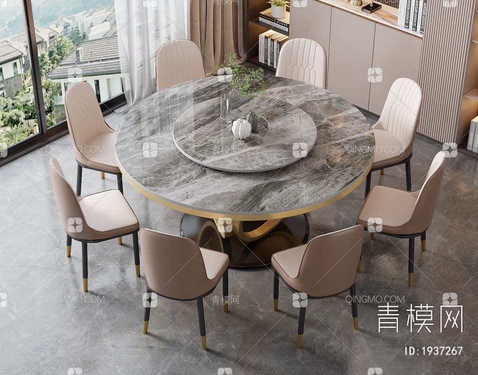 大理石餐桌椅组合3D模型下载【ID:1937267】
