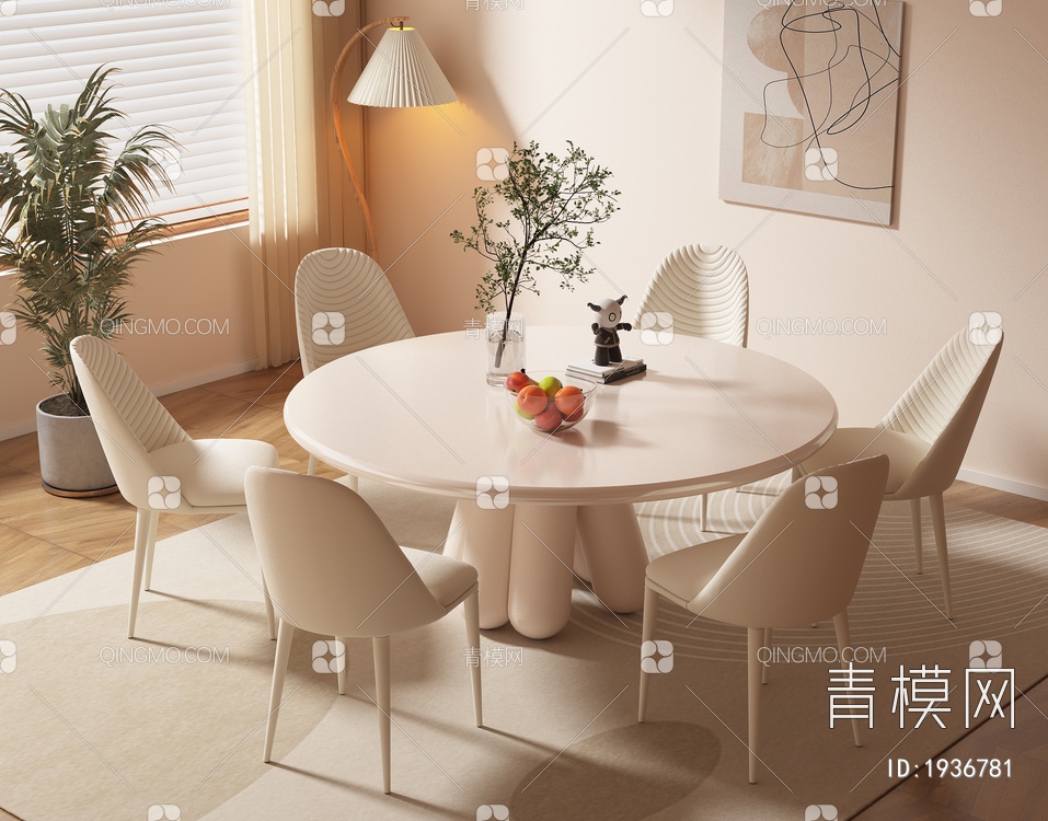 大理石餐桌椅组合3D模型下载【ID:1936781】