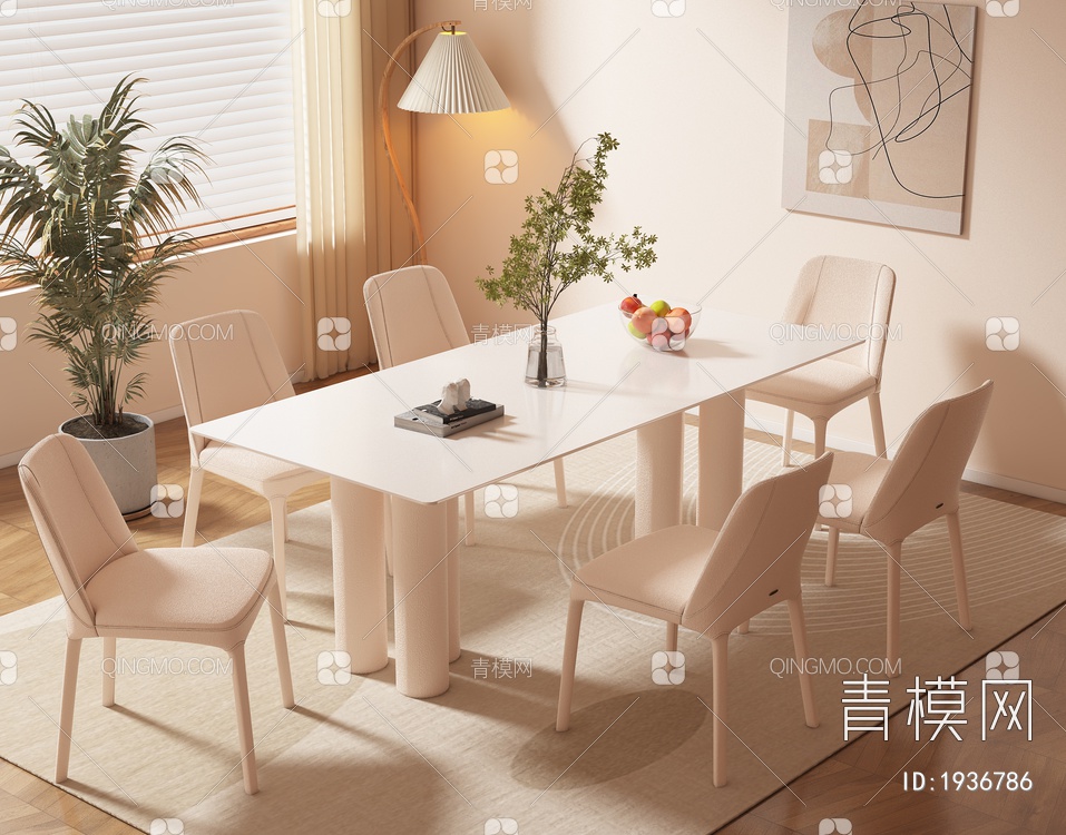 大理石餐桌椅组合3D模型下载【ID:1936786】
