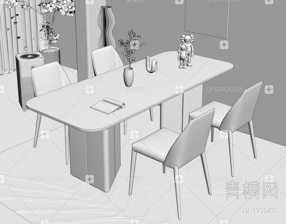 大理石餐桌椅组合3D模型下载【ID:1936831】