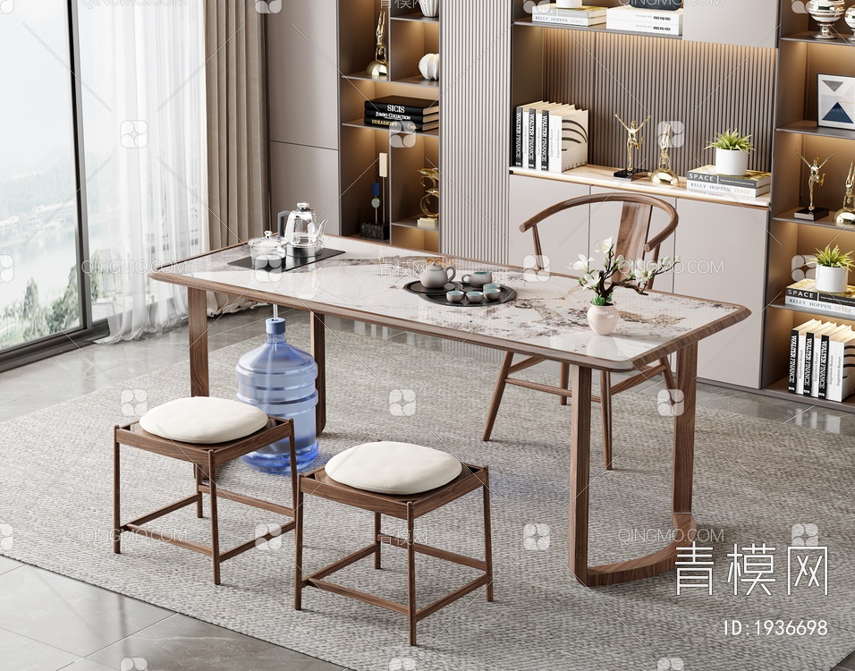 大理石茶桌椅组合3D模型下载【ID:1936698】