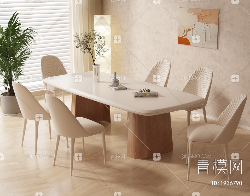 大理石餐桌椅组合3D模型下载【ID:1936790】
