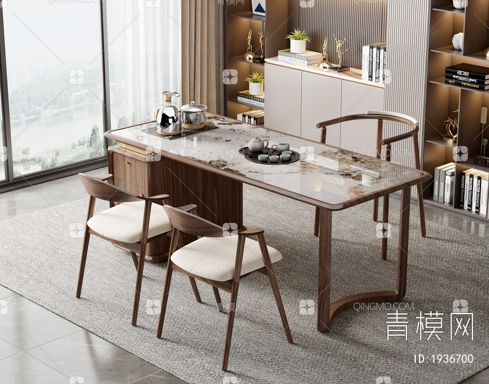 大理石茶桌椅组合3D模型下载【ID:1936700】