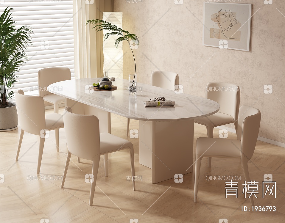 大理石餐桌椅组合3D模型下载【ID:1936793】