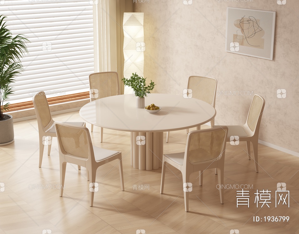 大理石餐桌椅组合3D模型下载【ID:1936799】