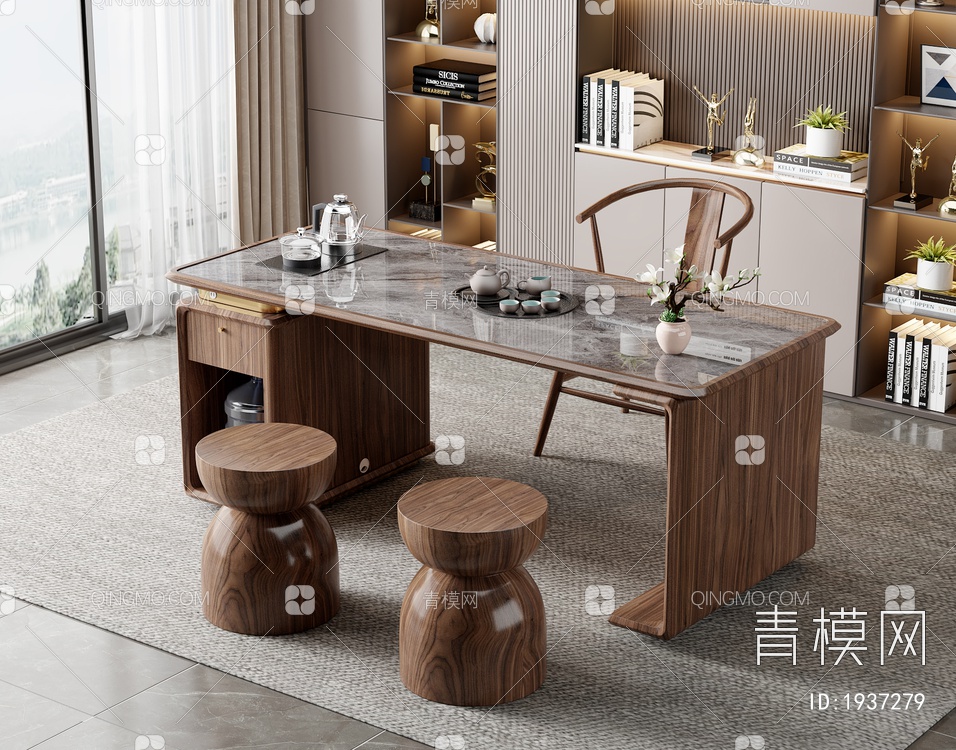 大理石茶桌椅组合3D模型下载【ID:1937279】
