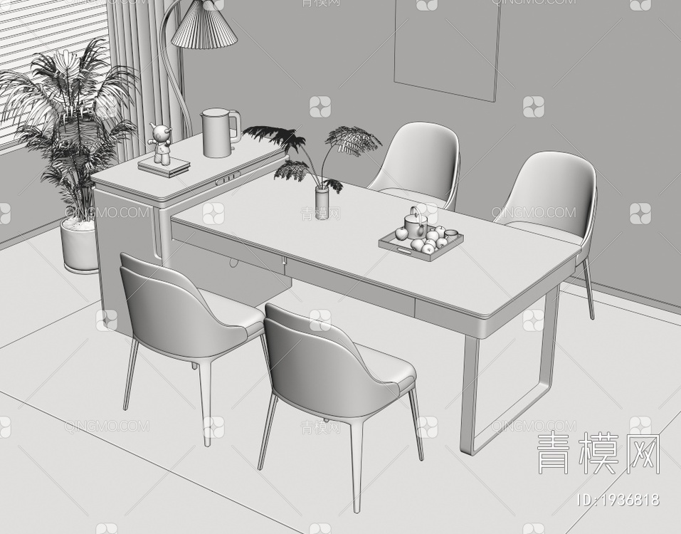 大理石餐桌椅组合3D模型下载【ID:1936818】