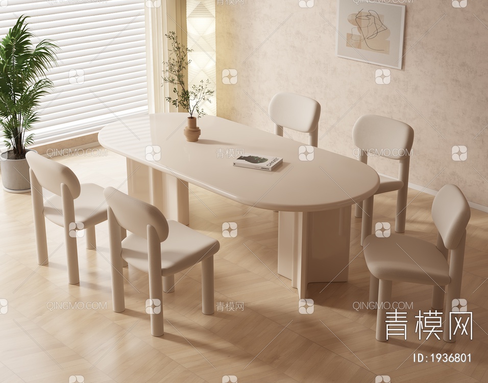 大理石餐桌椅组合3D模型下载【ID:1936801】