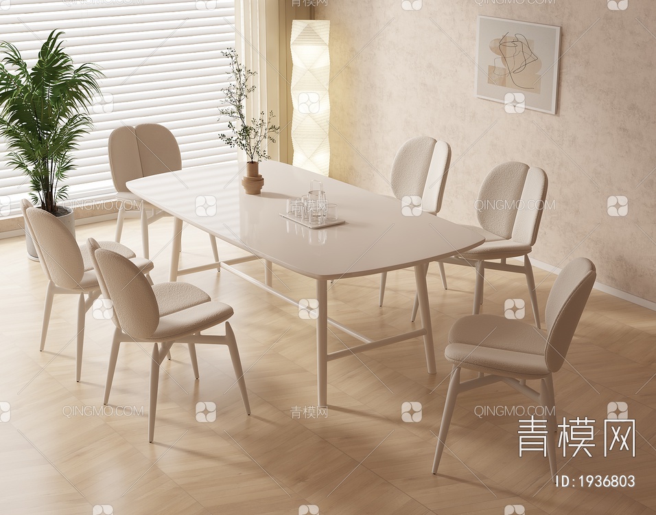 大理石餐桌椅组合3D模型下载【ID:1936803】
