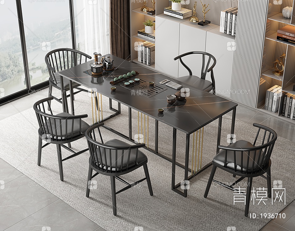 大理石茶桌椅组合3D模型下载【ID:1936710】