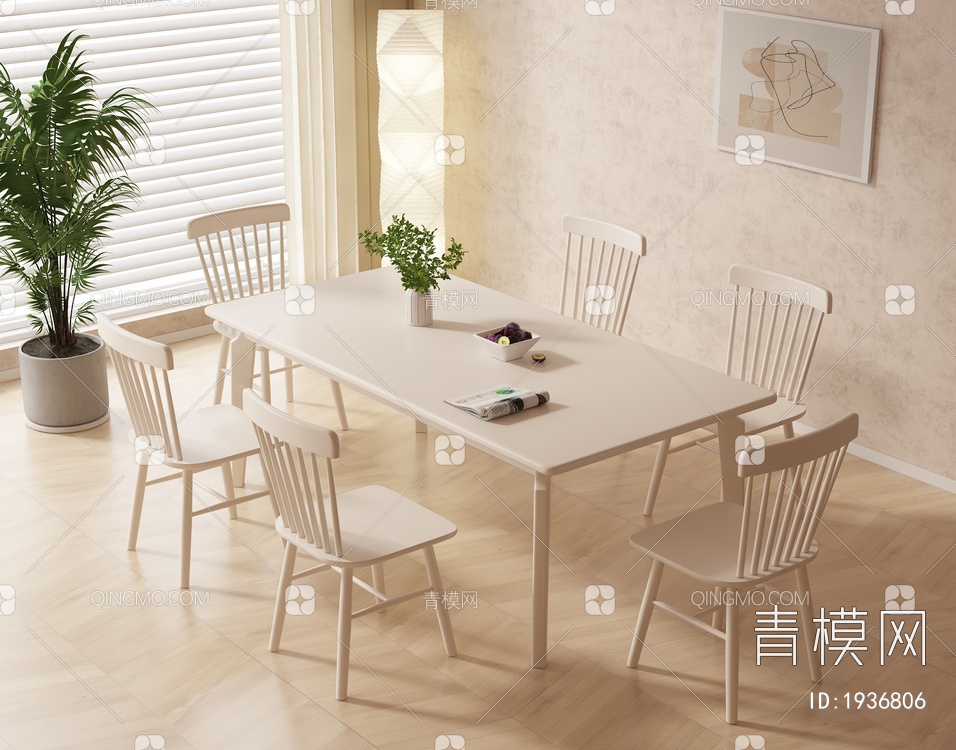 大理石餐桌椅组合3D模型下载【ID:1936806】