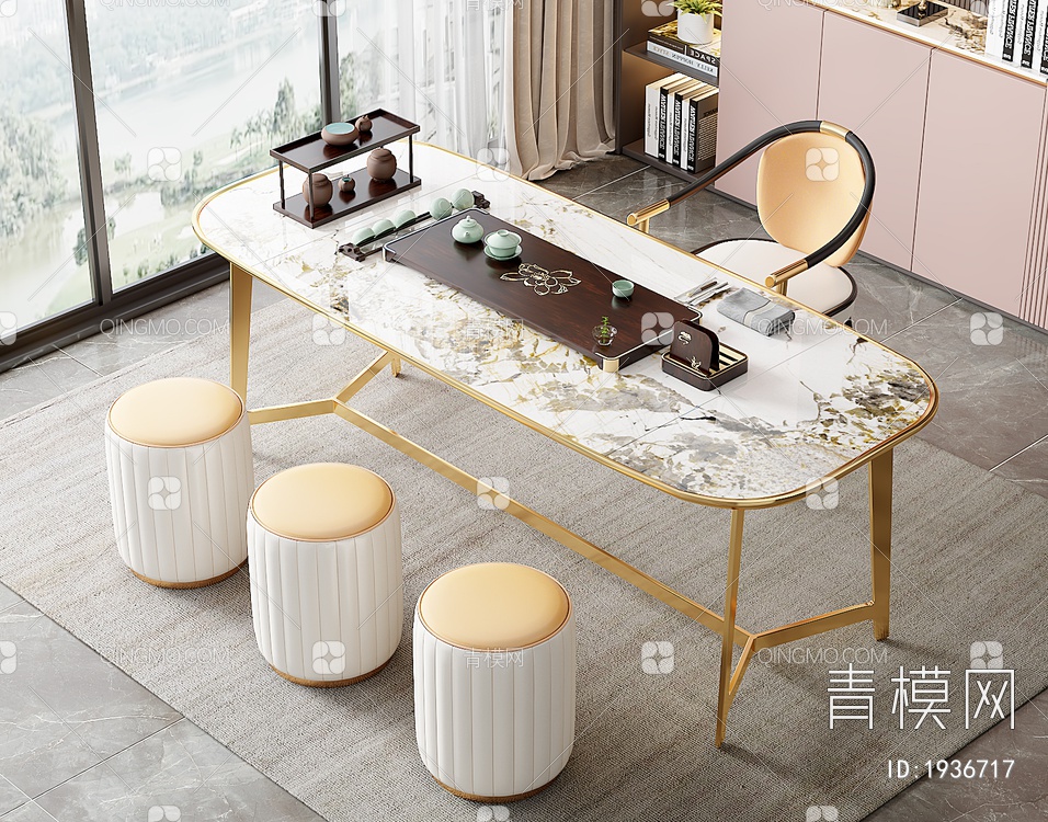 大理石茶桌椅组合3D模型下载【ID:1936717】