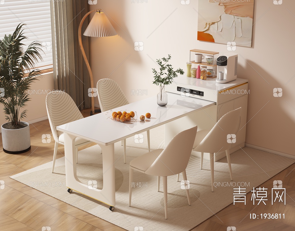 大理石餐桌椅组合3D模型下载【ID:1936811】