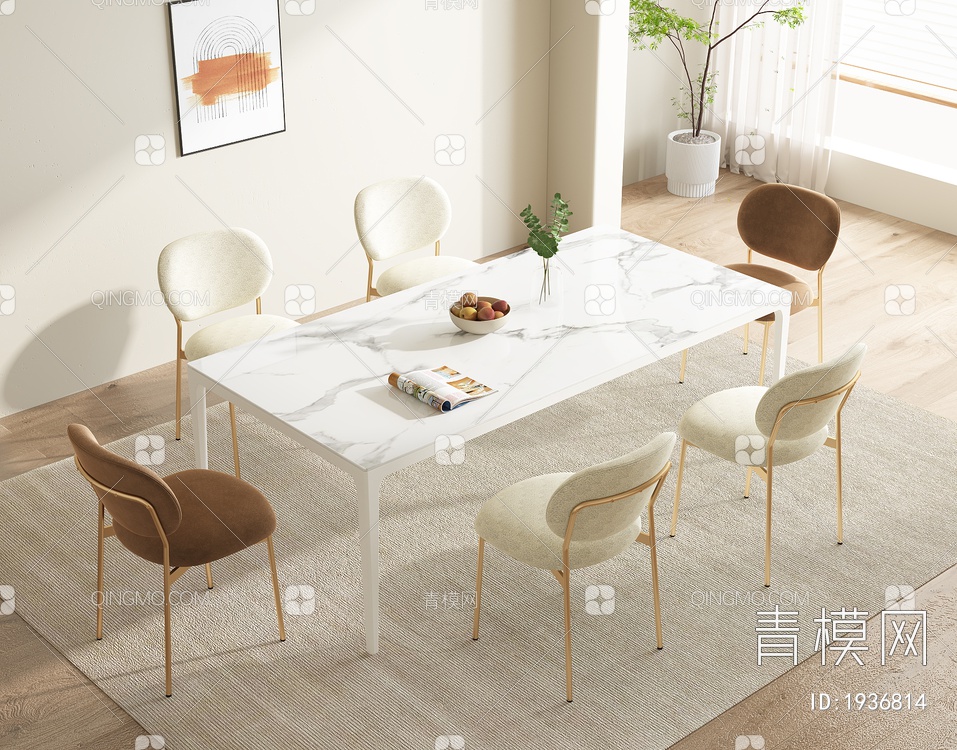 大理石餐桌椅组合3D模型下载【ID:1936814】