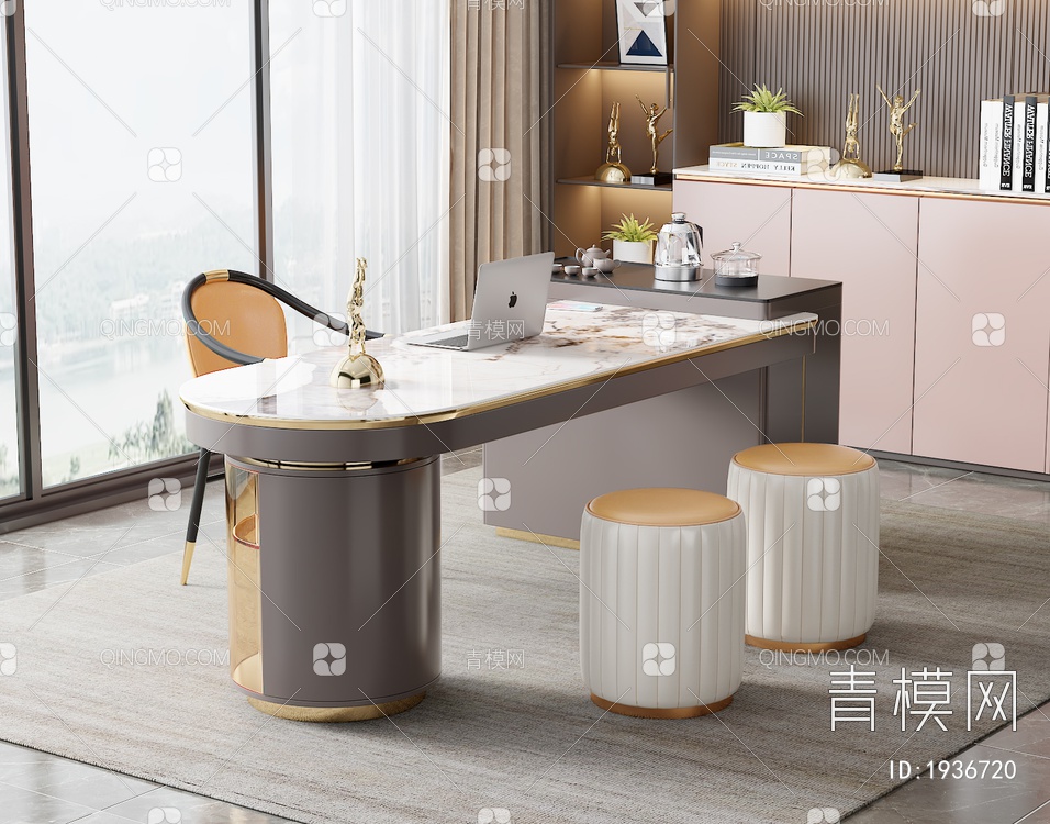大理石茶桌椅组合3D模型下载【ID:1936720】