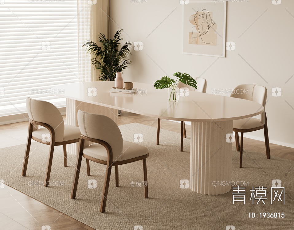 大理石餐桌椅组合3D模型下载【ID:1936815】