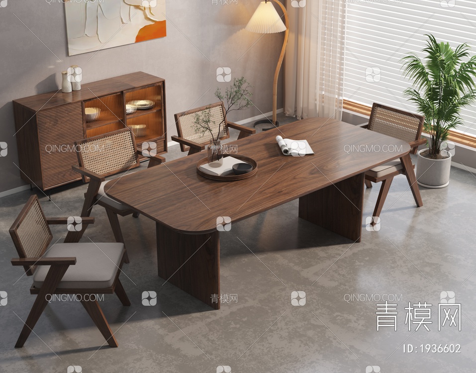 实木餐桌椅组合3D模型下载【ID:1936602】