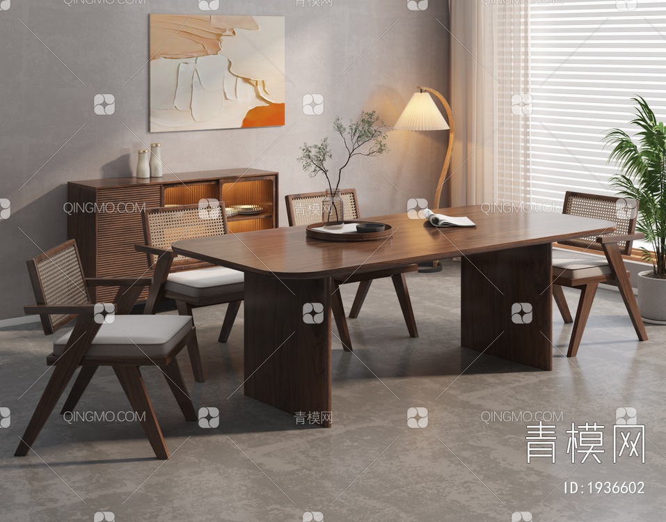 实木餐桌椅组合3D模型下载【ID:1936602】