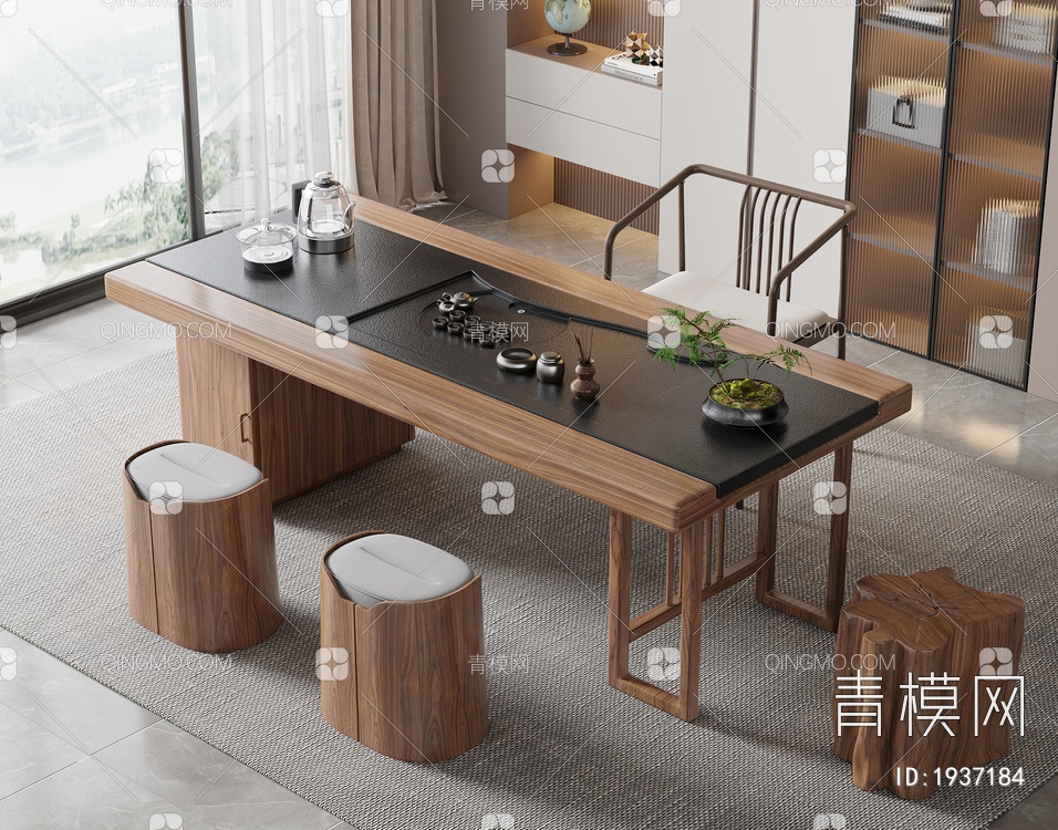 茶室 实木茶桌椅组合3D模型下载【ID:1937184】