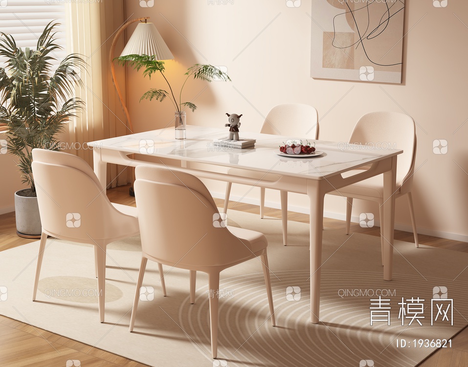 大理石餐桌椅组合3D模型下载【ID:1936821】