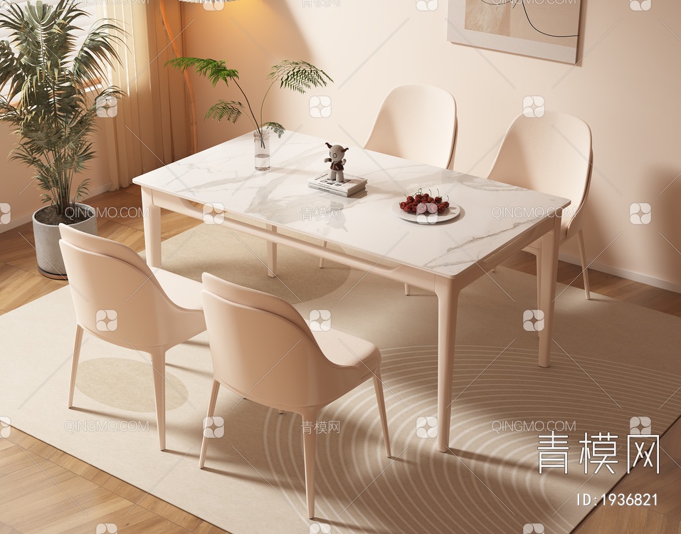 大理石餐桌椅组合3D模型下载【ID:1936821】
